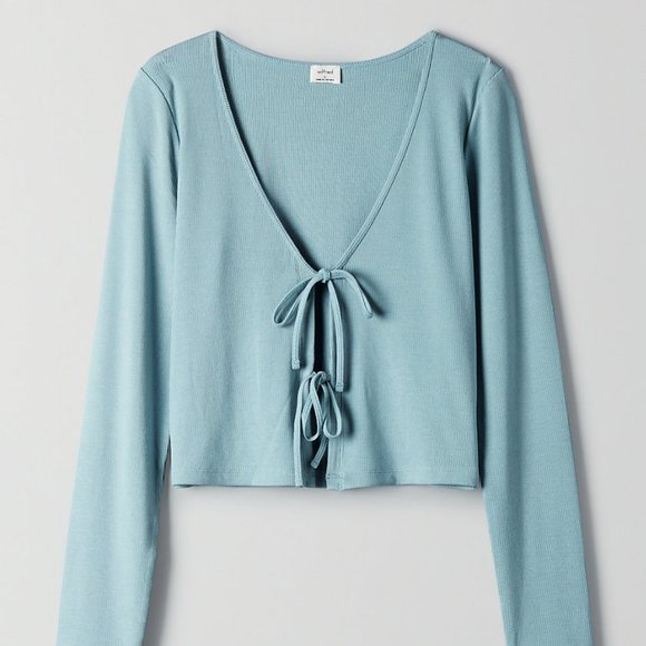 Wilfred Tops - Ribbed Tie Front Short Sleeve Top